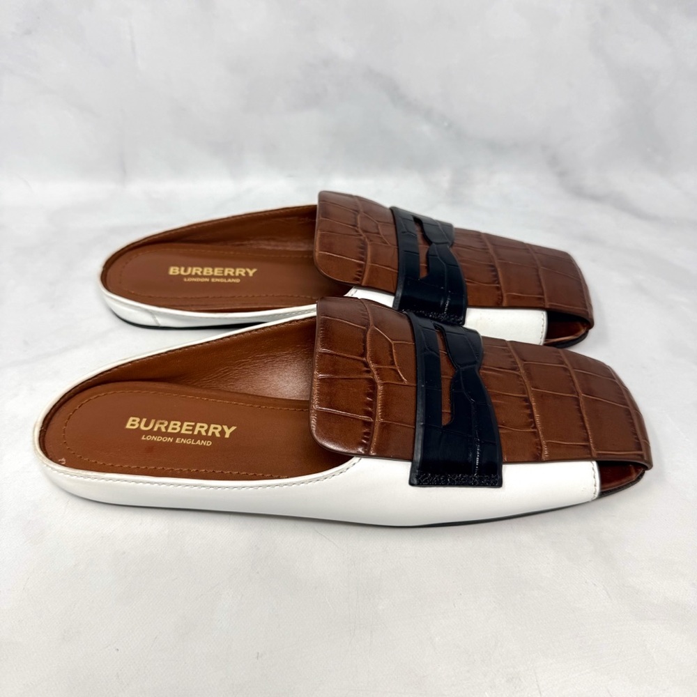 Burberry Beckswalk Leather Croc Backless Slide Mule Loafer Flat Shoes Colorblock - Picture 4 of 13